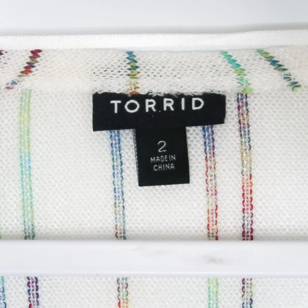 Torrid White Open Front‎ Cardigan Size 2X Multicolor Striped Rainbow Long Sleeve